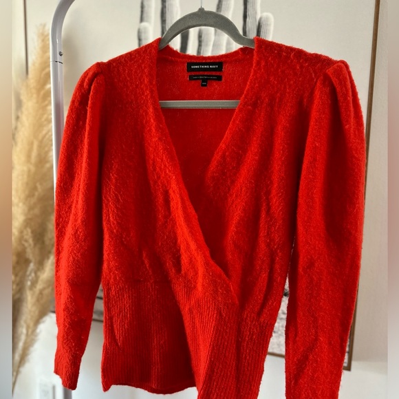 Something Navy branded knit. Bright red & faux wrap front. Alpaca wool. - Picture 6 of 7